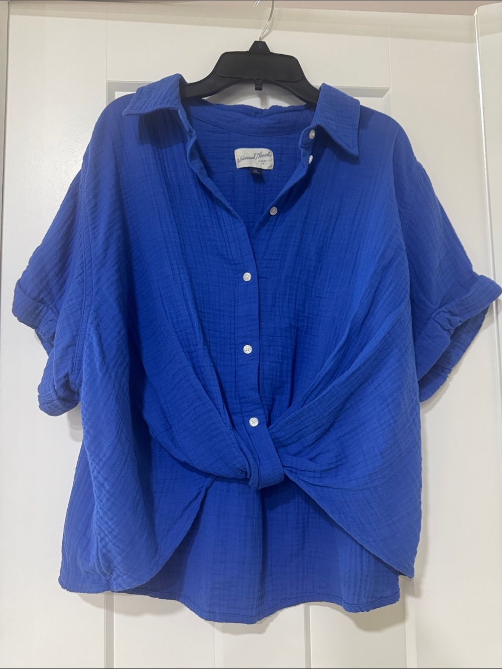 Universal Thread Royal Blue Short-Sleeve Button Front Gauze Shirt